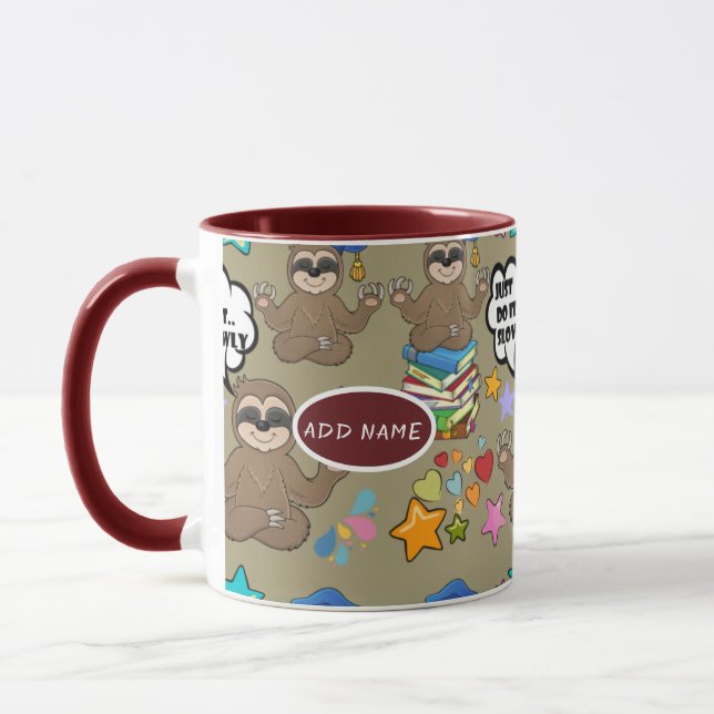 Caneca Lindo Preguiça Padrão Marrom Engraçado Faça Isso C (Esquerda)