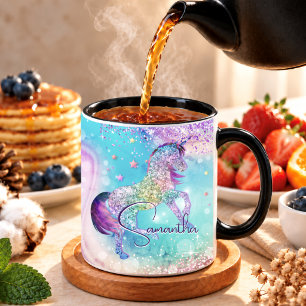 Caneca Lindo unicórnio rosa Glitter arco-íris aqua monogr