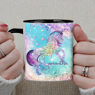 Caneca Lindo unicórnio rosa Glitter arco-íris aqua monogr