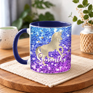 Caneca Lindo unicórnio rosa Glitter arco-íris monograma d