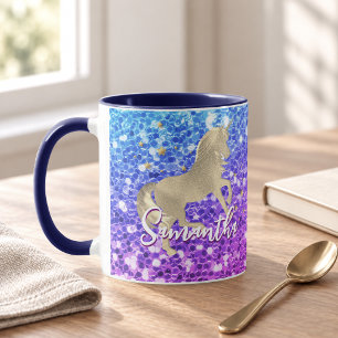 Caneca Lindo unicórnio rosa Glitter arco-íris monograma d