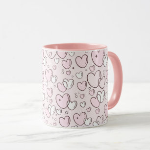 Caneca Lindos Corações em Bolhas Desenhados à Mão Rosa no