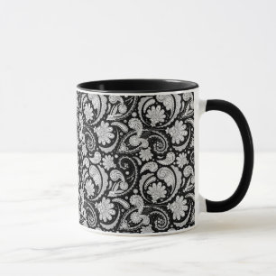 Caneca Lindos padrões de paisley preto e branco vintage