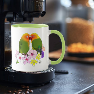 Caneca Lindos Pássaros Amorosos Flores Tropicais Pássaro