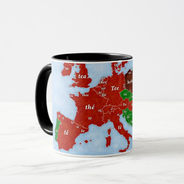Caneca lingüística do mapa de Europa do chá (Frente Esquerda)