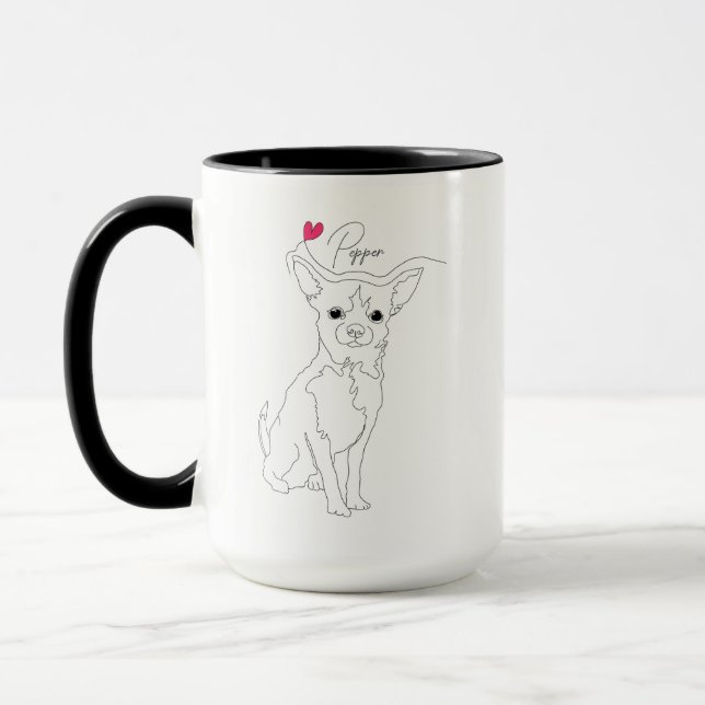 Caneca Linha de Arte de Chihuahua com Nome (Esquerda)