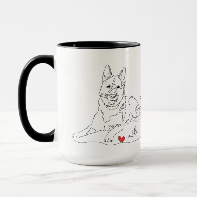 Caneca Linha de arte de pastor alemão com nome (Esquerda)
