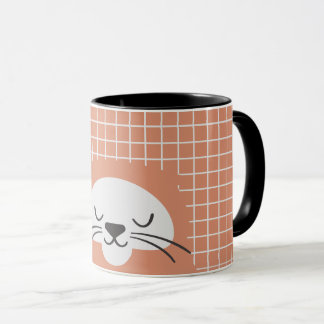 Caneca Linha de grade personalizada marrom gato fofo
