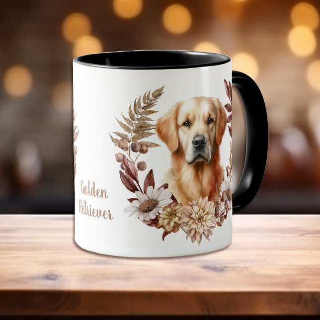 Caneca Linha de outono do ouro Retriever (Criador carregado)