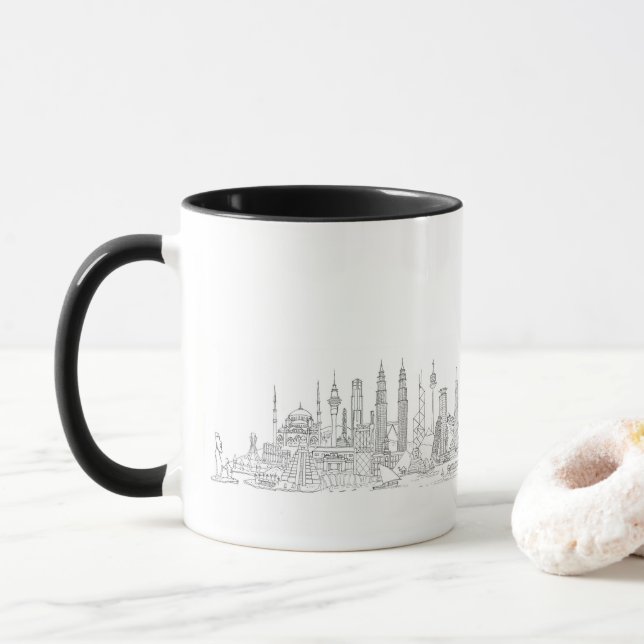 Caneca Linha do horizonte do mundo (preto + branco) (Com Donut)