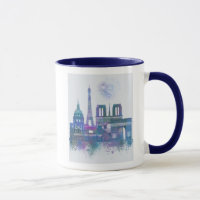 Linha do Skyline de Paris - Azul Aquarela