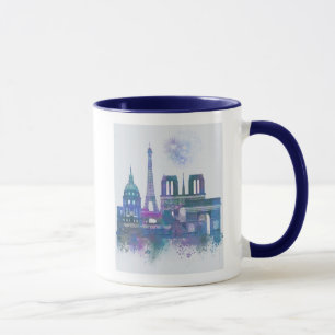 Caneca Linha do Skyline de Paris - Azul Aquarela