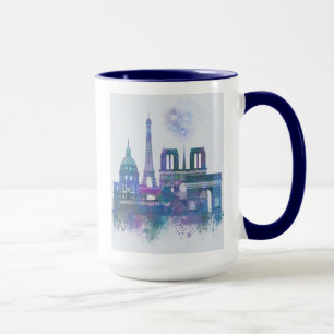 Caneca Linha do Skyline de Paris - Azul Aquarela