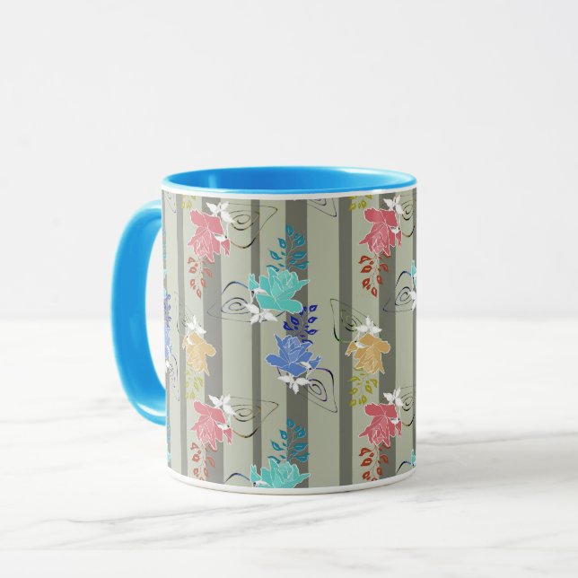 Caneca Linha estriada retrô decorativa ornamental abstrat (Frente Esquerda)