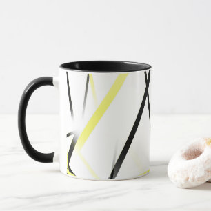 Caneca Linha Moderna Geometria Fria Branco Preto Amarelo