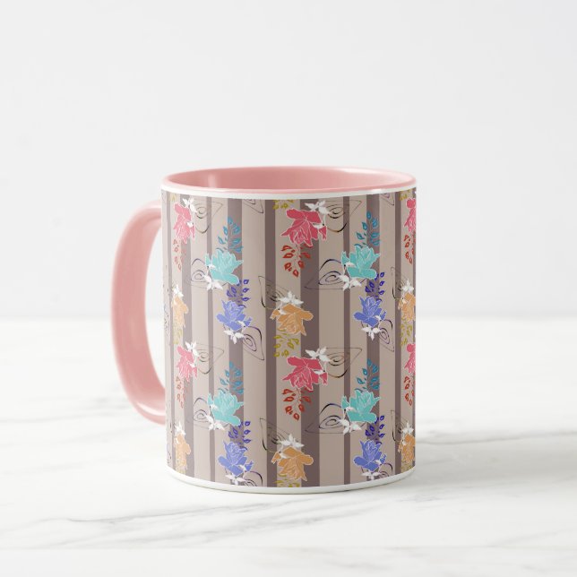 Caneca linha retro-stripteada decorativa abstrato ornamen (Frente Esquerda)
