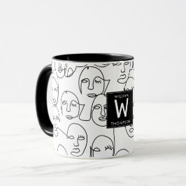 Caneca Linhas Abstrato modernas enfrentam arte contínua d