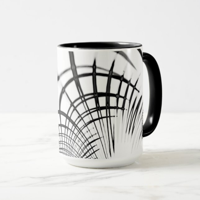 Caneca Linhas cinzas cruzadas nos lembram de desenhos de  (Frente Esquerda)