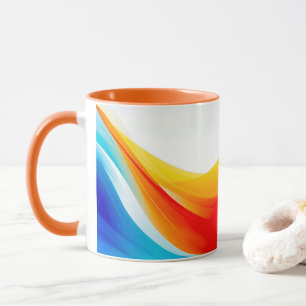 Caneca Linhas retro laranja e abstrato azul curvas
