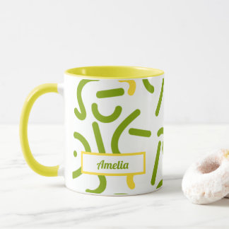 Caneca Linhas Verdes Amarelas Abstratas