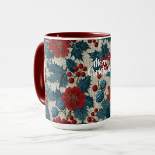 Caneca Linho Botânico de Natal Vintage com Frutas Vermelh