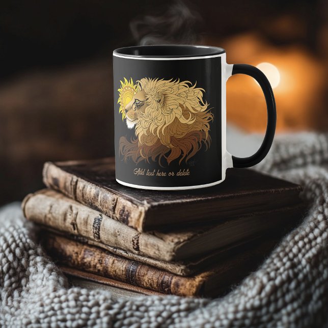 Caneca Lion Black Yellow Mandala Sun (Criador carregado)