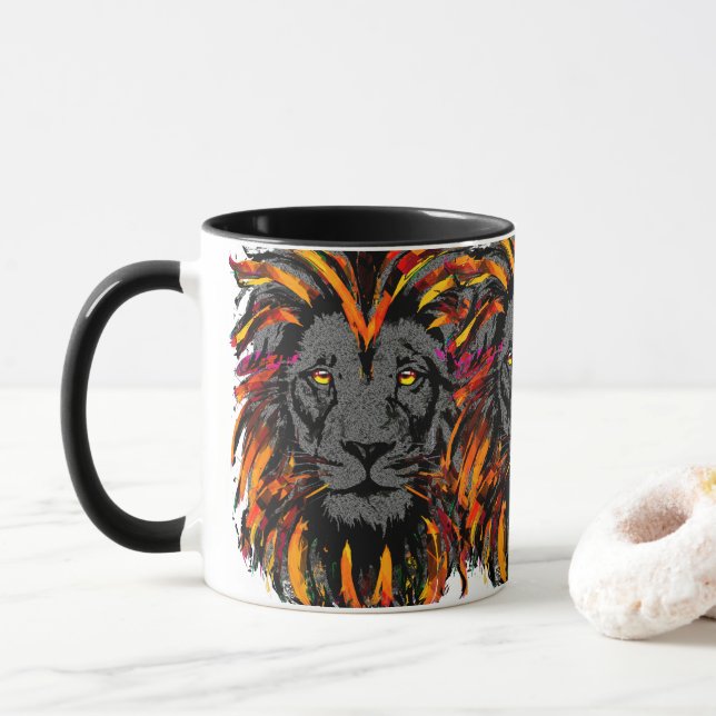 Caneca Lion Coffee Mug | Ilustração da cabeça do leão lar (Com Donut)