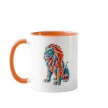 lion coloré, origami avec crinière rouge et bleu.