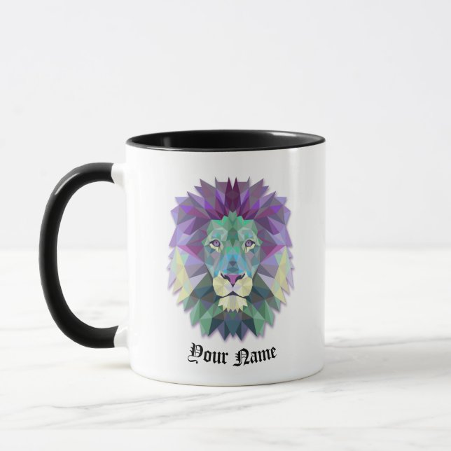 Caneca LION de Ilustração Poligonal de Personalização (Esquerda)