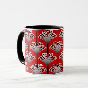 Caneca Lírio do art deco, vermelho escuro e cinzas/cinza