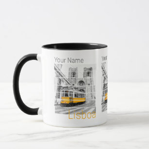 Caneca Lisboa Portugal Vintage Holiday Tram Souvenir
