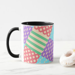 Caneca Listra de Xadrez Pastel Arco Bolinha Geométrico