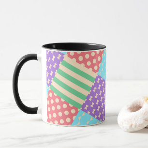 Caneca Listra de Xadrez Pastel Arco Bolinha Geométrico