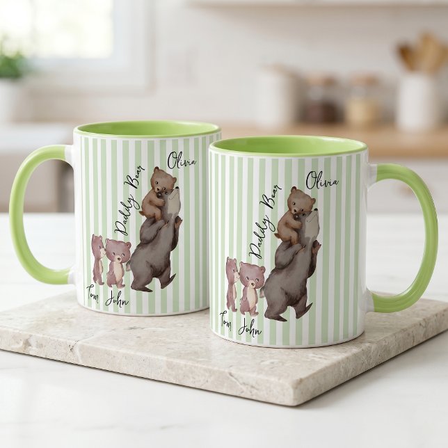 Caneca Listra Pai Urso Presente do Dia dos Pais para Pai  (Criador carregado)