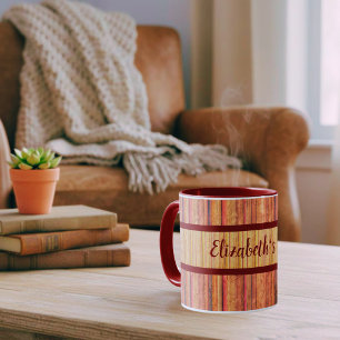 Caneca Listrada de Madeira Rústica
