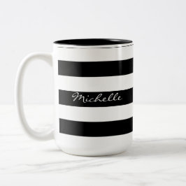 Caneca listrada preto e branco personalizada