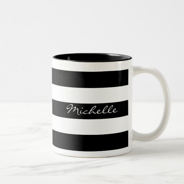 Caneca listrada preto e branco personalizada (Direita)