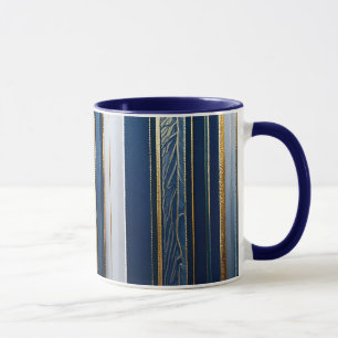 Caneca Listras Azuis do Blues do Hanukkah Branco Dourado