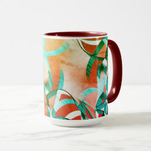 Caneca Listras azuis ou cianas sobre laranja avermelhada 