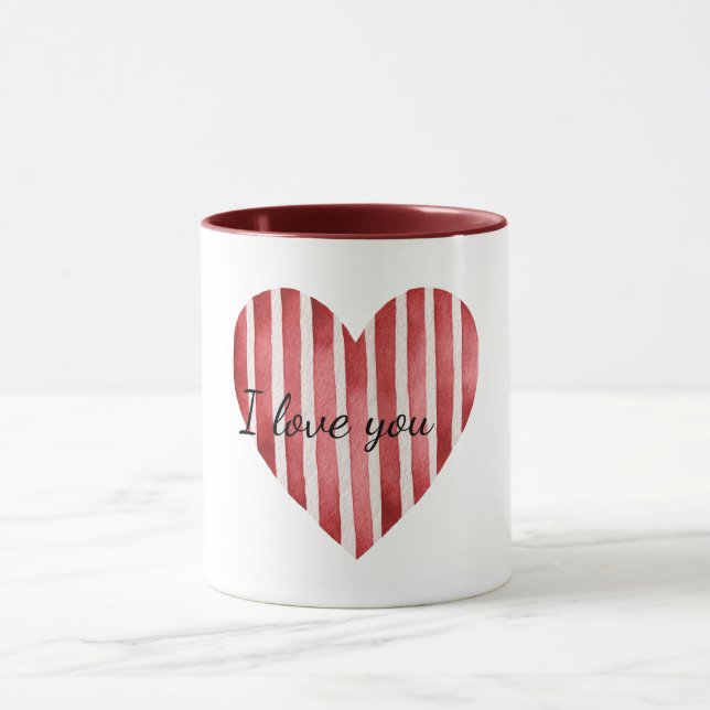 Caneca Listras Brancas Vermelhas Coração Amor (Centro)