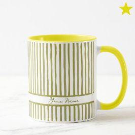 Caneca Listras de Aquarela Amarela Minimalista Nome Perso