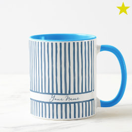 Caneca Listras de Aquarela Azul Minimalista Nome Personal