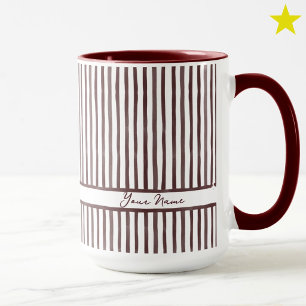 Caneca Listras de Aquarela Bege Mínimo Nome Personalizado