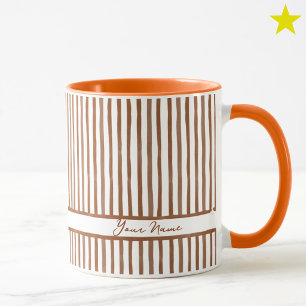 Caneca Listras de Aquarela Laranja Minimalista Nome Perso