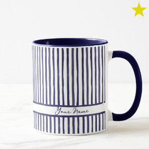 Caneca Listras de Aquarela Navais Minimalistas Nome Perso
