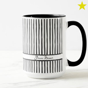 Caneca Listras de Aquarela Preta e Cinza na Moda Nome Per
