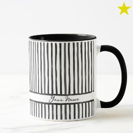 Caneca Listras de Aquarela Preta Minimalista Nome Persona