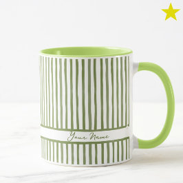 Caneca Listras de Aquarela Verde Minimalista Nome Persona