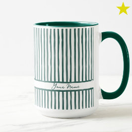 Caneca Listras de Aquarela Verde Teal na Moda Nome Person