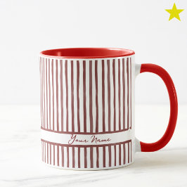 Caneca Listras de Aquarela Vermelha Minimalista Nome Pers